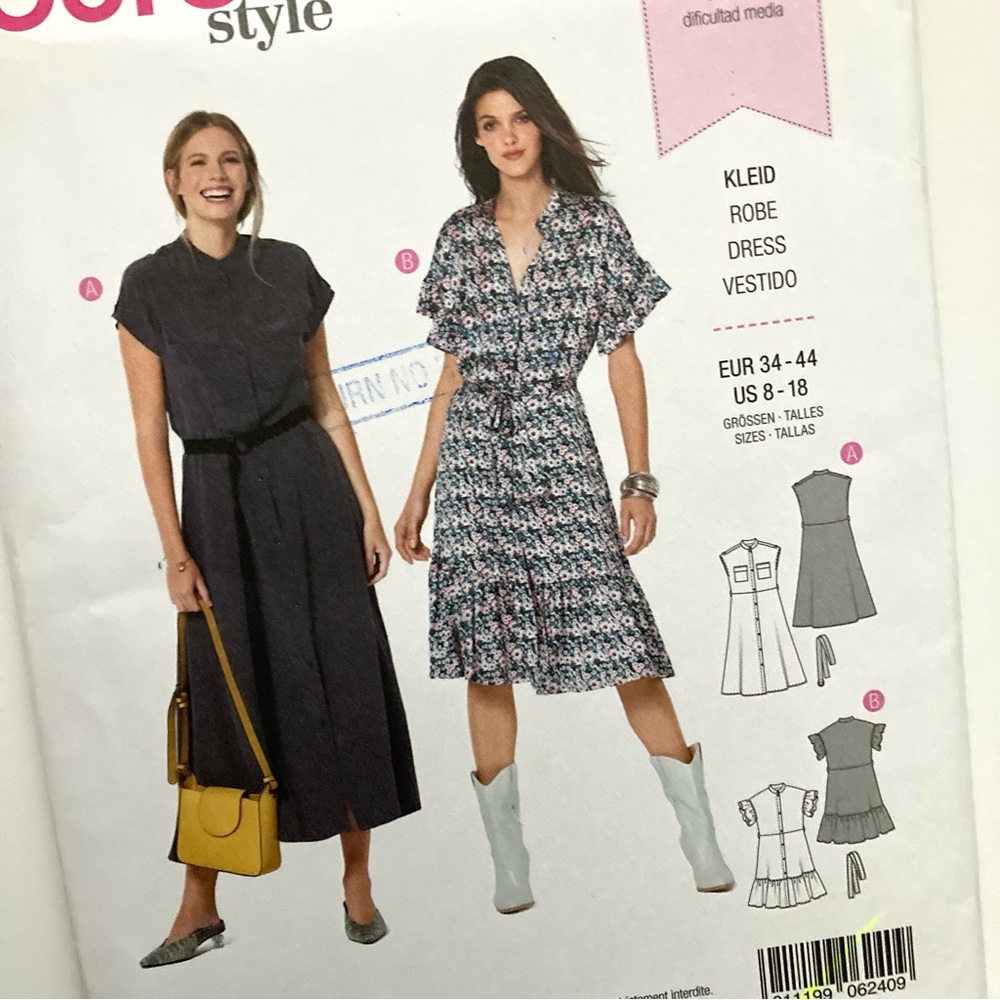 Burda 6240 Shirt Dress Button Short Sleeve Cotton Silk Linen Sewing Pattern